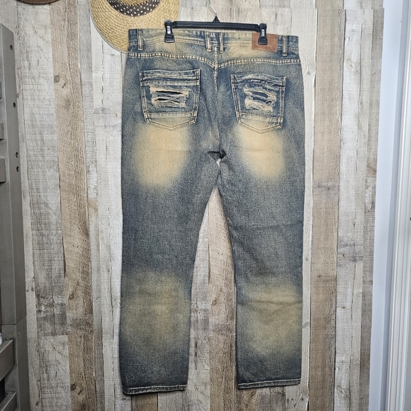 Imperious 40X32 Hip Hop Distressed Denim Jeans Vintage Blue Straight Leg - Picture 4 of 10